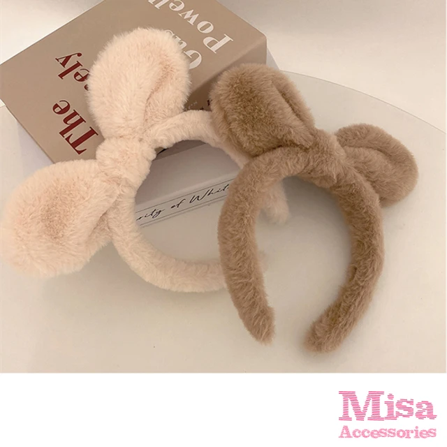 【MISA】毛絨髮箍 蝴蝶結髮箍/韓國設計可愛甜美毛絨蝴蝶結造型髮箍(2色任選)