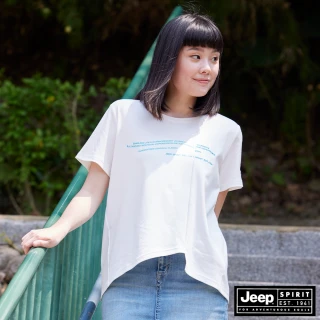 【JEEP】女裝 簡約造型拼接印花短袖T恤(白色)