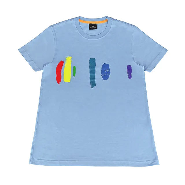 【Paul Smith】PAUL SMITH藍色插頁簽名LOGO綿質油漆造型設計圓領短袖T恤(男款x淺藍)