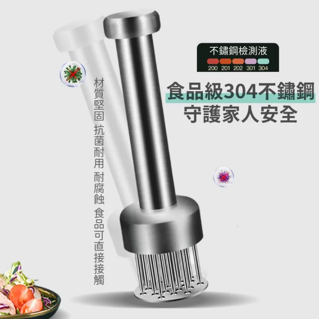 【廚房小物】304不鏽鋼鬆肉針(21針 按壓式 鬆肉器 斷筋器 嫩肉器 牛排針 扎孔器 錘肉器 肉筋叉)