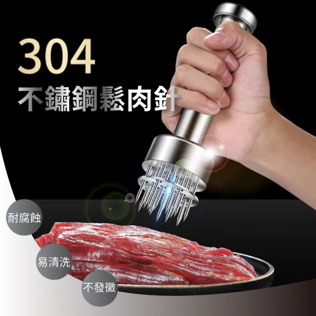 【廚房小物】304不鏽鋼鬆肉針(21針 按壓式 鬆肉器 斷筋器 嫩肉器 牛排針 扎孔器 錘肉器 肉筋叉)