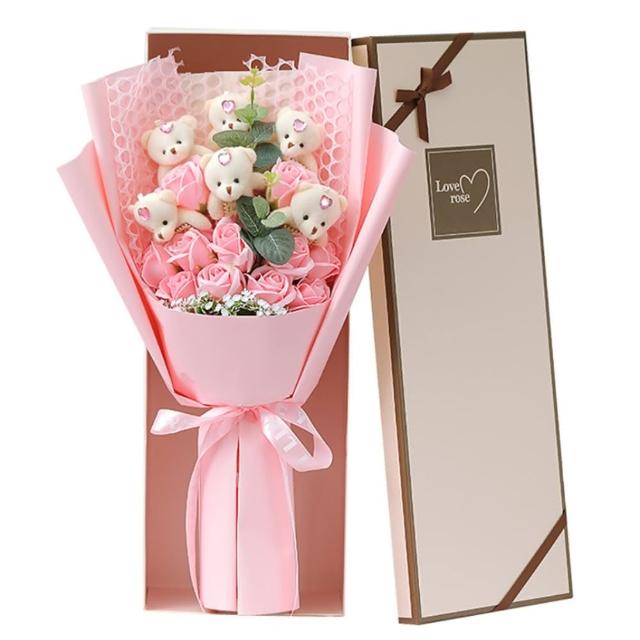 小熊玫瑰花花束香皂花禮盒(情人節 母親節  生日 婚禮 畢業禮)