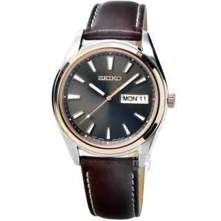 【SEIKO 精工】精工藍寶石時尚皮帶中型錶-深棕面金框(SUR452P1)