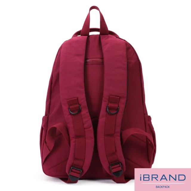 【iBrand】經典百搭輕盈多口袋後背包(酒紅色)