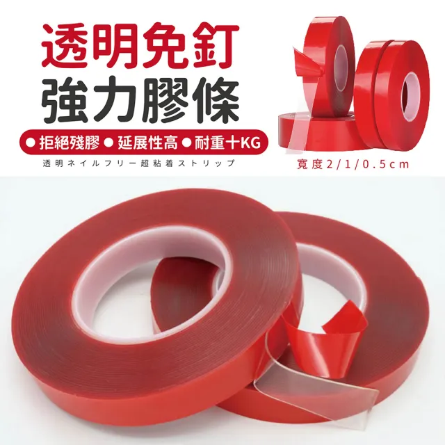 【Finger Pop 指選好物】雙面強力膠條 2cm(強力雙面膠 透明免釘 壓克力膠帶)