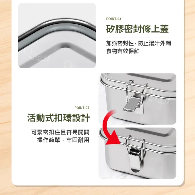 【Quasi】耐爾森304不鏽鋼分隔防漏便當盒_800ml