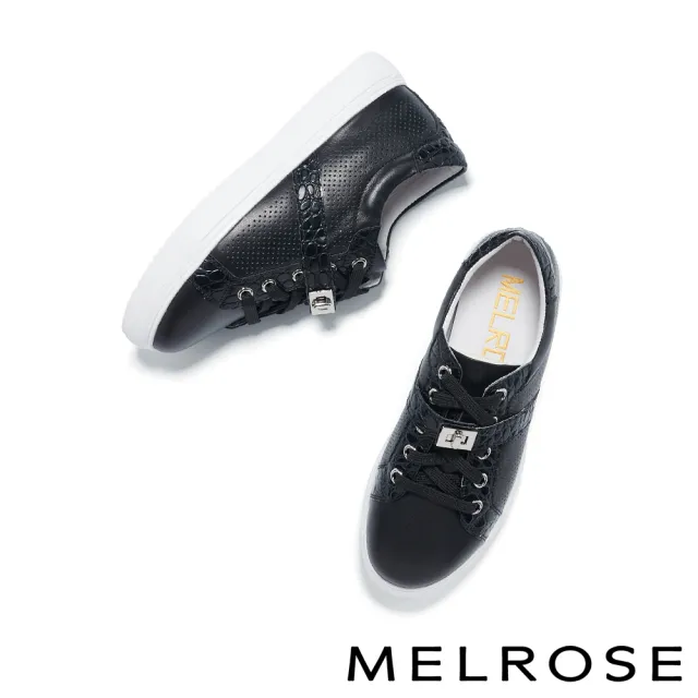 【MELROSE】簡約率性旋轉釦全真皮厚底休閒鞋(黑)