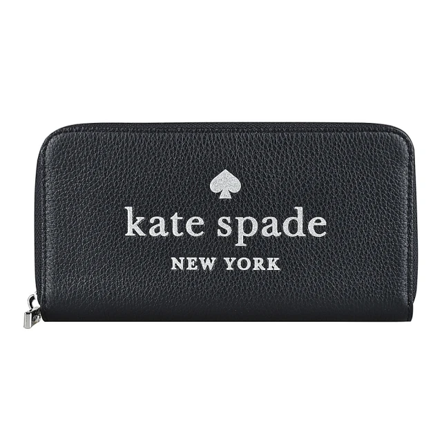 KATE SPADE Kate Spade GLITTER金蔥LOGO牛皮12卡拉鏈長夾(黑)