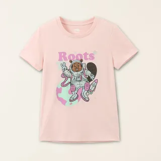 【Roots】Roots女裝-星際遨遊系列 海狸太空人有機棉修身短袖T恤(粉色)
