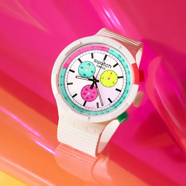 【SWATCH】THE PURITY OF NEON 大錶面運動手錶/男錶/女錶/瑞士製造 SB06W100(47mm)