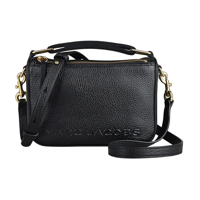 【MARC JACOBS】MARC JACOBS THE SOFTBOX立體字母LOGO牛皮拉鍊手提斜背包(展示品/迷你/黑)