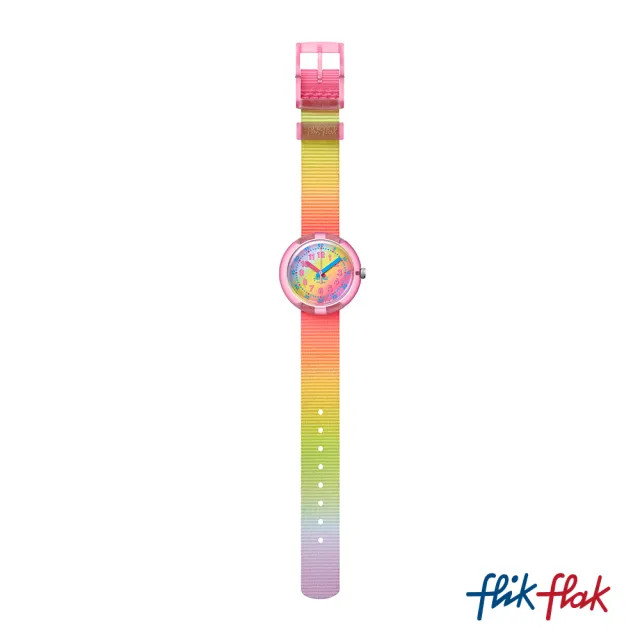 【Flik Flak】兒童手錶 彩虹餘暉 SHADES OF RAINBOW 兒童錶 編織錶帶 瑞士錶 錶(31.85mm)