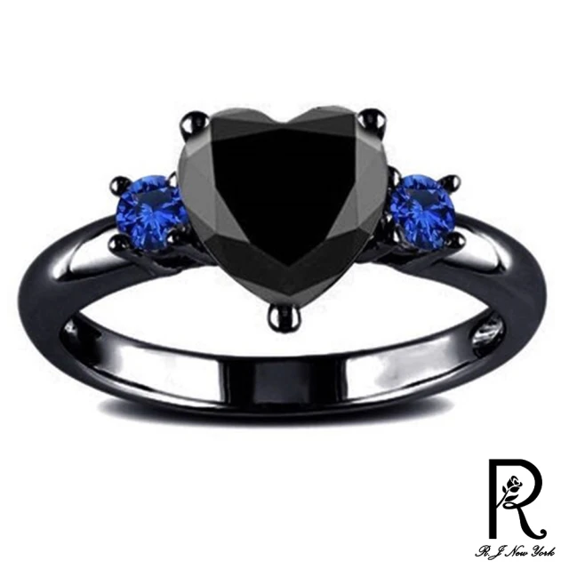 【RJ New York】冷靜酷黑心型藍水鑽戒指(黑色尺寸可選)