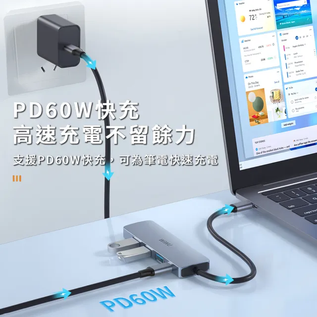 【WiWU】A541BC PD60W USB-C Alpha☆五合一 HUB集線器(PD60W/USB3.0/USB2.0)