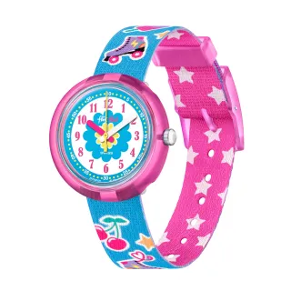 【Flik Flak】兒童手錶 熱情滑輪 DISCO POP 兒童錶 編織錶帶 瑞士錶 錶(31.85mm)