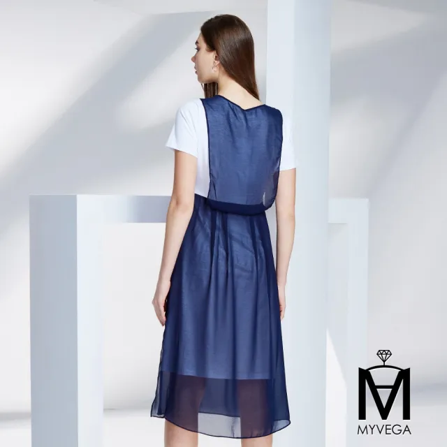 【MYVEGA 麥雪爾】MA兩件式文青休閒風洋裝-深藍