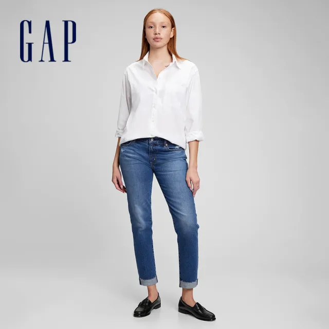 GAP 女裝 水洗卷邊七分牛仔褲-深藍色(794602)