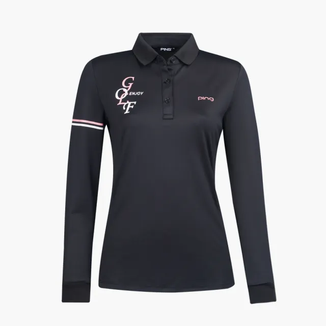 【PING】女款素面薄長袖POLO衫-RA22290-黑/白/綠/粉紅(吸濕排汗/抗UV/GOLF/高爾夫球衫)