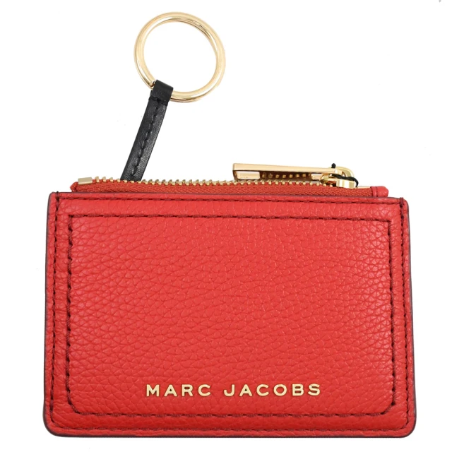【MARC JACOBS 馬克賈伯】簡約金屬LOGO漆皮信用卡證件鑰匙圈零錢包(紅)