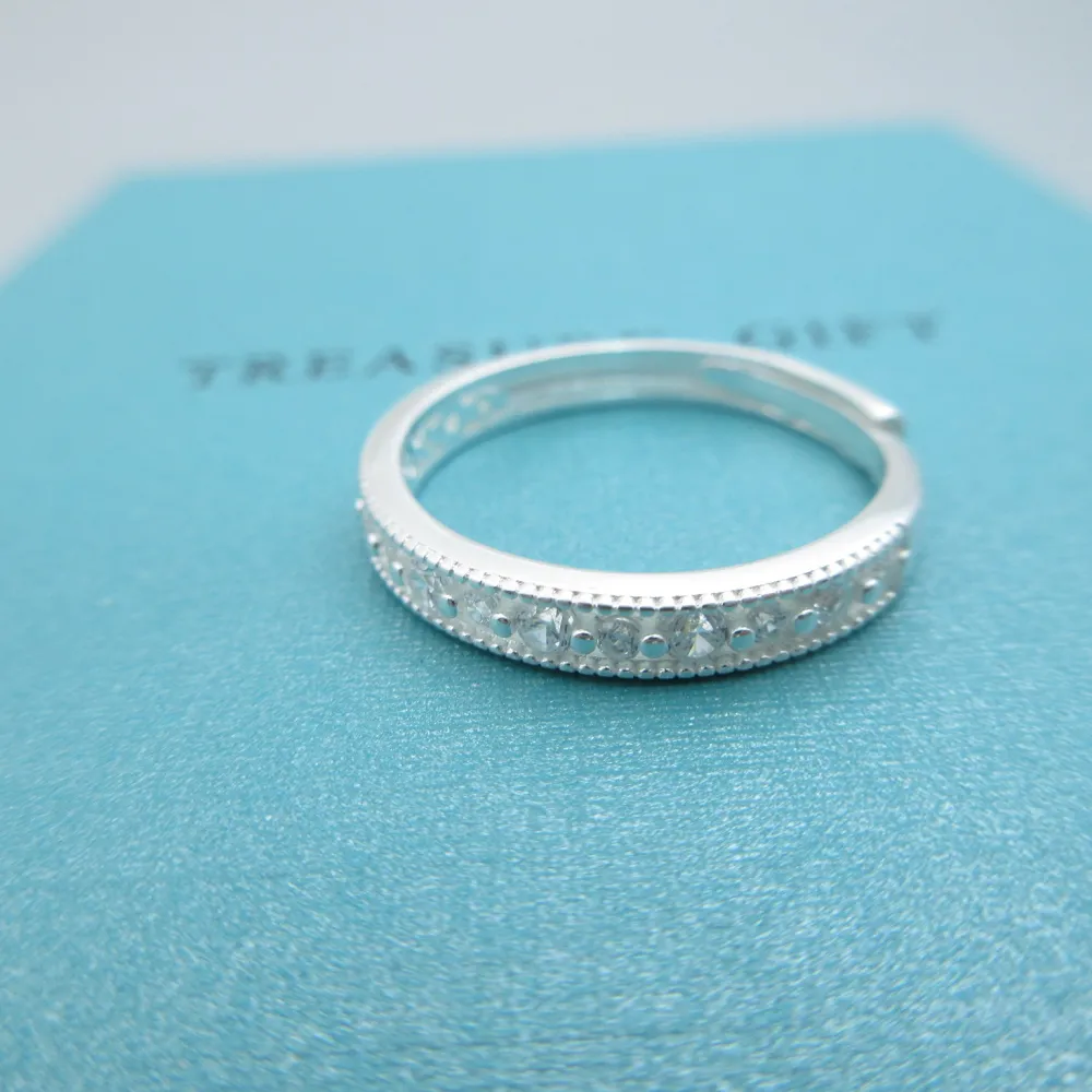 【海洋盒子】時尚亮眼細緻點點排列鋯石925純銀戒指(可調整戒圍)