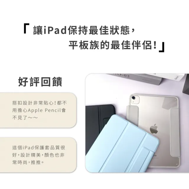 【AHAStyle】iPad Air4/5/Pro11 全包磁吸搭扣保護殼 三折式/硬底軟邊/右側裸空可搭筆套款 黑色