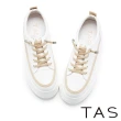 【TAS】免綁帶真皮舒適厚底休閒鞋(白滾棕)