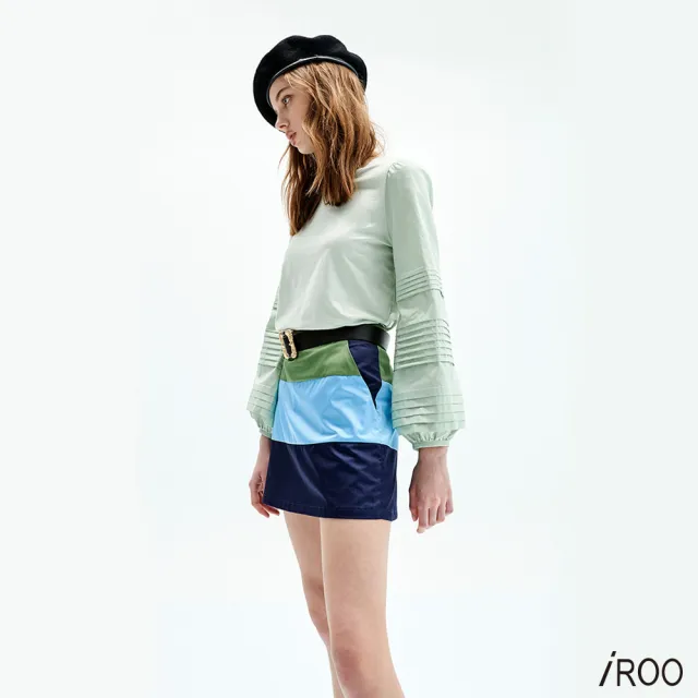 【iROO】拼色低腰短裙