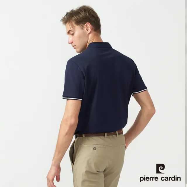 【pierre cardin 皮爾卡登】商務休閒 男款 素色小立領短袖polo衫-深藍色(5237210-38)