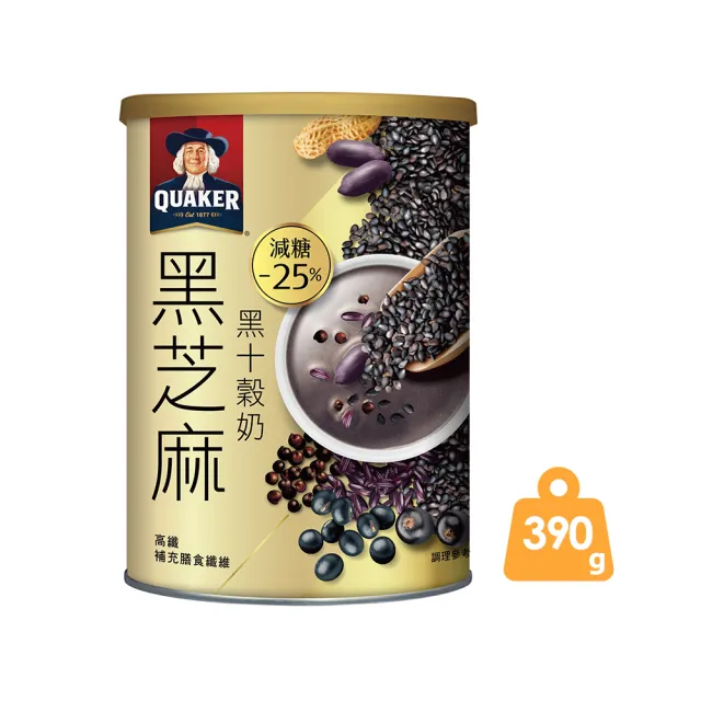 【QUAKER 桂格】黑白穀奶系列390g-口味任選(黑芝麻黑十穀奶/原杏仁燕麥穀奶)