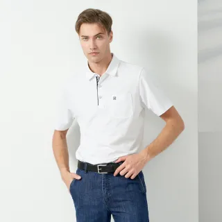 【pierre cardin 皮爾卡登】休閒服飾 男款 吸濕排汗素色襯衫領短袖polo衫-白色(5237207-90)