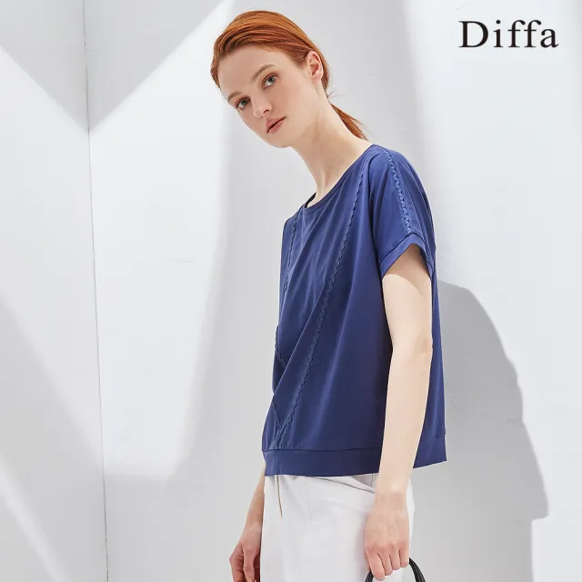 【Diffa】造型織帶連袖針織衫-女