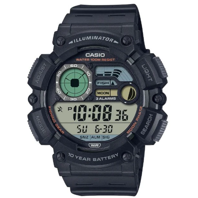 【CASIO 卡西歐】10年電力月相多功能數位休閒錶-黑(WS-1500H-1A)