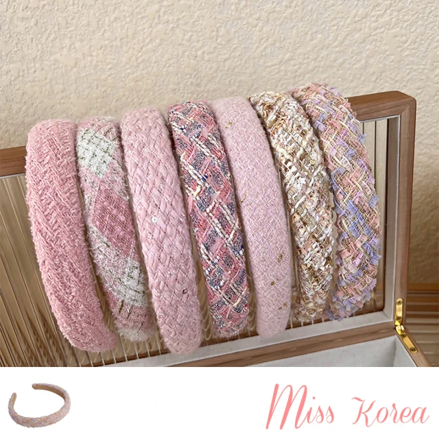 【MISS KOREA】針織髮箍/韓國設計浪漫粉嫩色系粗花呢針織髮箍 髮圈(7款任選)