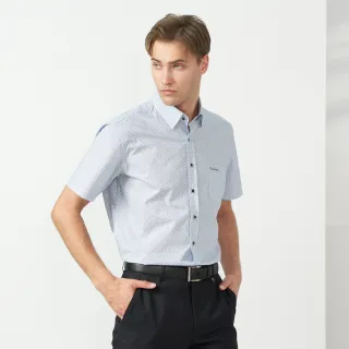 【pierre cardin 皮爾卡登】休閒服飾 男款 純棉直條印花休閒短袖襯衫-藍色(5237162-37)
