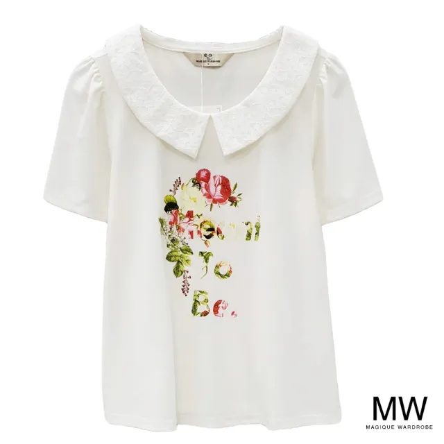 【MAGIQUE WARDROBE】蕾絲領印花短袖上衣(2色)
