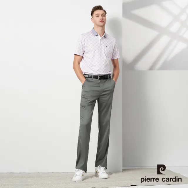 【pierre cardin 皮爾卡登】休閒服飾 男款 點點方格印花短袖POLO衫-粉色(5237252-75)