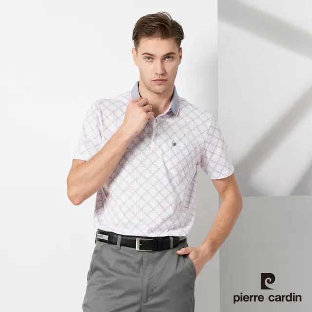 【pierre cardin 皮爾卡登】休閒服飾 男款 點點方格印花短袖POLO衫-粉色(5237252-75)