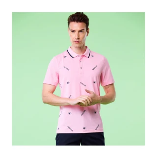 【Jack Nicklaus 金熊】GOLF男款印花圖案設計吸濕排汗POLO衫/高爾夫球衫(粉色)