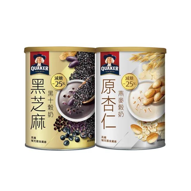 【QUAKER 桂格】大燕麥片1100gx2罐+黑白穀奶任選1罐