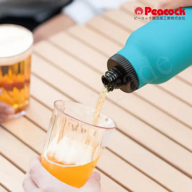 【Peacock 日本孔雀】氣泡水 汽水 碳酸飲料 專用 316不鏽鋼保溫杯800ML-雪灰白(抗菌加工)(保溫瓶)