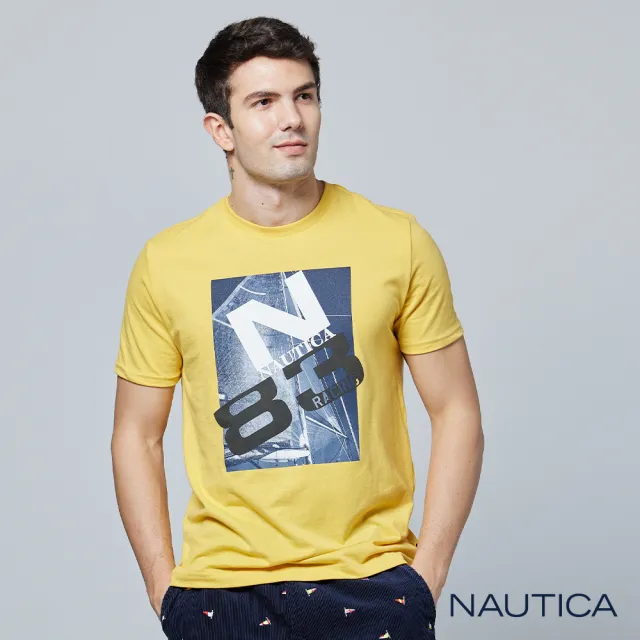 【NAUTICA】男裝 品牌LOGO海報風格短袖T恤(黃色)