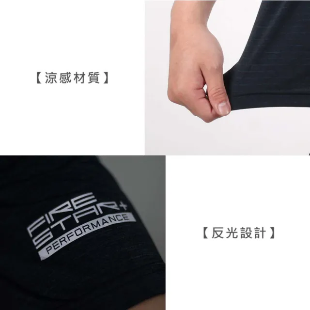 【FIRESTAR】男彈性機能短袖POLO衫-慢跑 路跑 涼感 運動 上衣 反光 黑條紋藍(D3251-98)