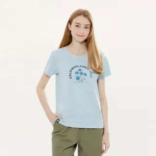 【Hang Ten】女裝-REGULAR FIT竹節棉國家公園加州罌粟印花短袖T恤(淺藍)