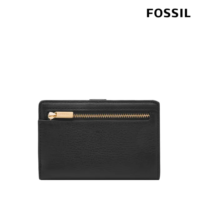 【FOSSIL 官方旗艦館】Liza 輕巧型真皮短夾-黑色X金飾片 SL7986G001