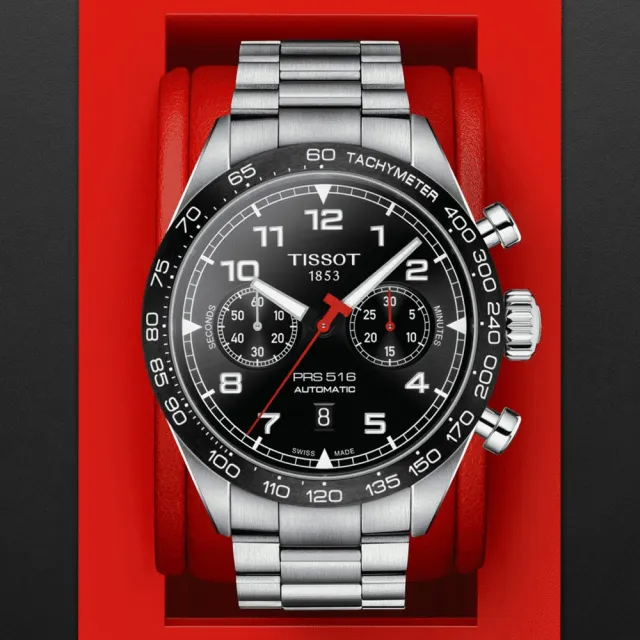 【TISSOT 天梭 官方授權】PRS 516 CHRONOGRAPH 經典賽車 計時機械腕錶 母親節 禮物(T1316271105200)