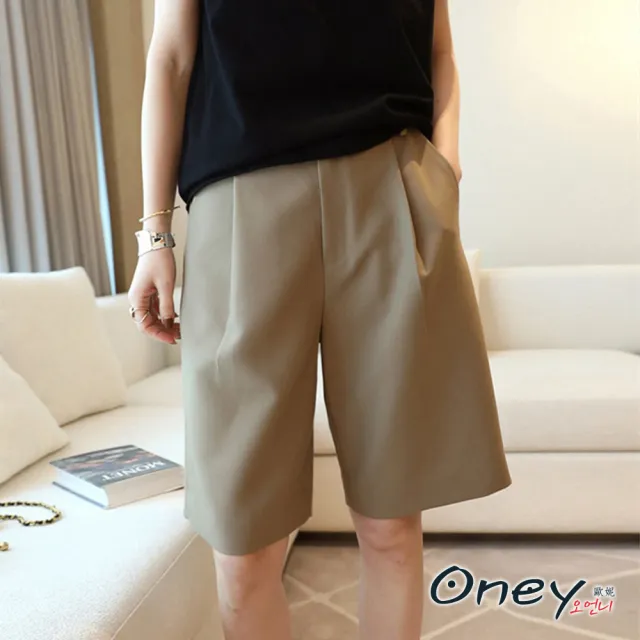 【ONEY 歐妮】★簡約高腰五分闊腿西裝褲(春夏/五分短褲/直筒闊腿/寬鬆顯瘦/延伸比例)