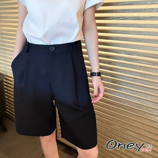 【ONEY 歐妮】★簡約高腰五分闊腿西裝褲(春夏/五分短褲/直筒闊腿/寬鬆顯瘦/延伸比例)