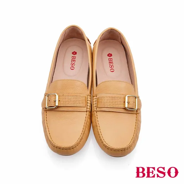 【A.S.O 阿瘦集團】BESO 柔軟羊皮壓紋條帶飾釦軟Q底休閒鞋-(鵝黃色)