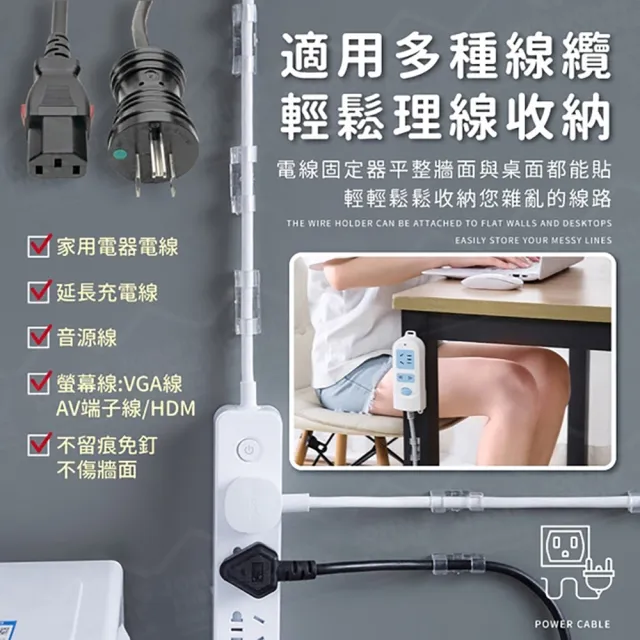 【JOHN HOUSE】透明電線固定器 20個裝 理線器 集線器 延長線收納 插頭掛(大號)