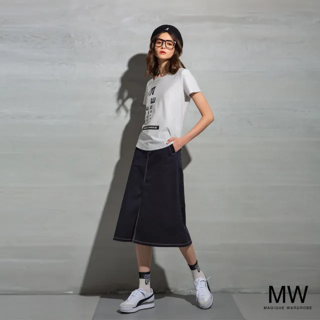 【MAGIQUE WARDROBE】網紗拼接視力印花上衣(淺灰)
